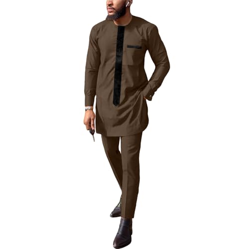 Men's African Suits Dashiki Splice Velvet 2 Piece Sets Shirt Pants Outfits Casual Traditional Attire