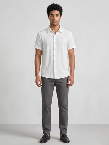 Image of Paralians Men's Regular Fit Solid Pattern Polyester Shirt with Half Sleeve Collar Neck Satandard Length and Button Down Closure Type