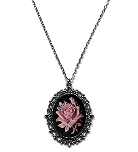 Pendentif gothique Rose Black Pink Cameo cadeau romantique collier steampunk