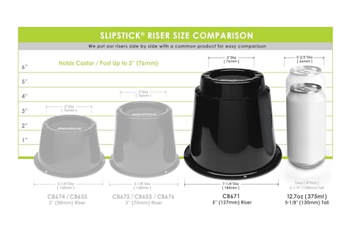 Slipstick CB671 5 Inch Bed Risers/Furniture Raisers with Steel Reinforced Holder Top, Lifts Height 5" (4 Pack) Supports 2,640 Pounds, Round, Black, Stackable with CB674 & CB672