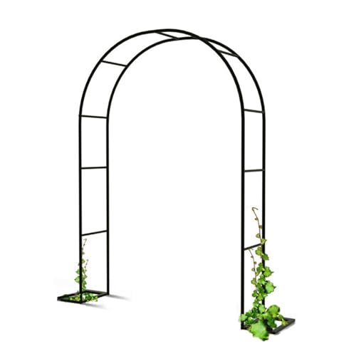 Arche de jardin en treillis noir avec base stable en métal pour plantes grimpantes