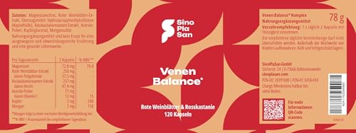 SinoPlaSan Venen Balance Komplex | 120 Kapseln | mit Rotem Weinlaub & Rosskastanie und Magnesium