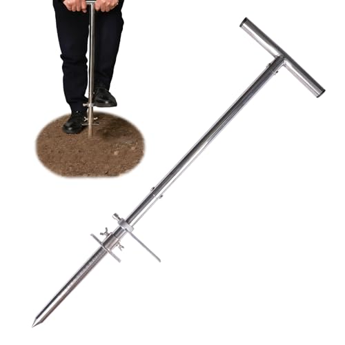 Lichtund Dibble Bar Planting Tool with Foot Pedal T-Handle Stainless Steel Bulb Planter Tool Long Dibbler Gardening Tool Digging Bar Point