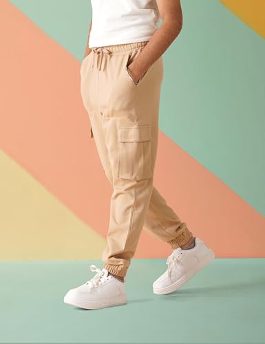 Image of Amazon Brand - Symbol Kids Boys Cotton Blend Solid Cargo Track Pant
