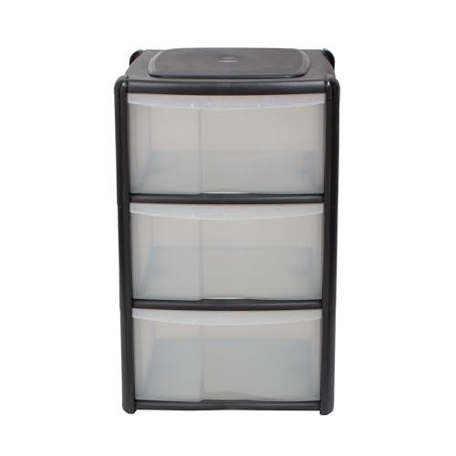 3 Drawer Plastic Storage Tower Unit, Black & Clear - Tontarelli