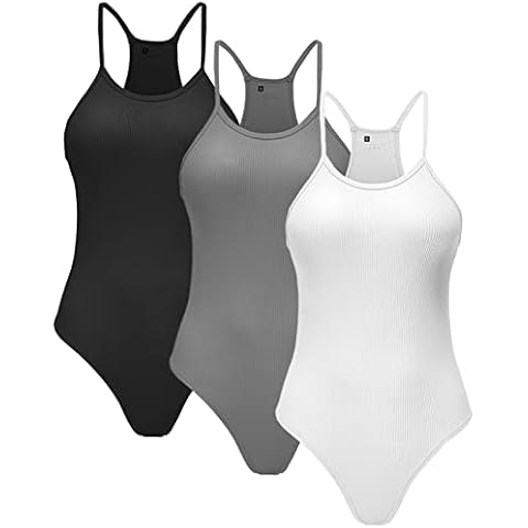 YOAKUKA Women's 3 Piece Bodysuits Sleeveless Straps Ribbed Shapewear Seamless Everyday Sexy Cover