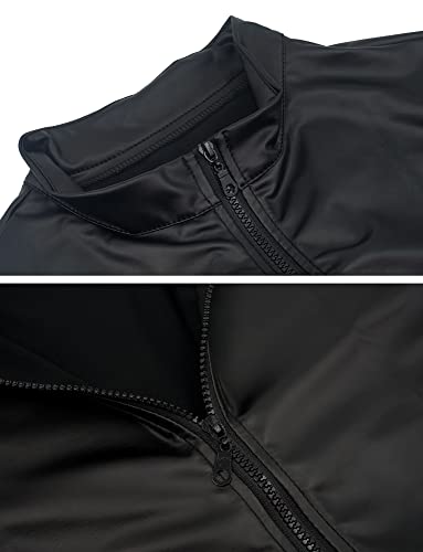 Image of AIEOE Men's Leather Metallic Shirts Shiny Slim Fit Stretch Top Wetlook Club Party Undershirts