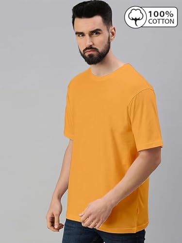 Image of Veirdo Oversized Baggy Fit Drop Shoulder Half Sleeves Round Neck Solid Pure 100% Cotton T-Shirt for Men (Available in White, Black, Mustard, Maroon, Green, Lilac, Navy, Red Color)