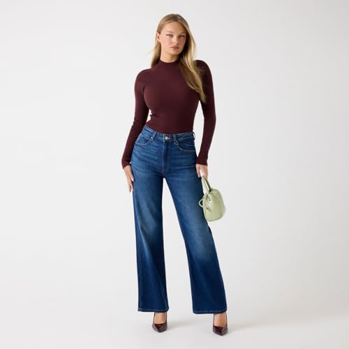 Guess Jeans Da Donna A Vita Alta Lavati Con Vestibilità Comoda, Marrone Chiaro::Blu, 28 - 3