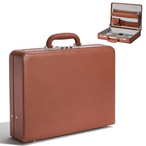 LOCKCURX Briefcases for Men Anti-Theft Longwave Lock Briefcase with 16 Inch Laptop Compartment Waterproof Faux Leather Brief Cases Men with Multi File Organizer Perfect for Office Travel (Brown)