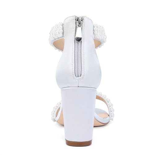 Image of Block Heel Wedding Sandals Pearl Heels Open Toe Wedding Shoes for Bride Bridal Shoes