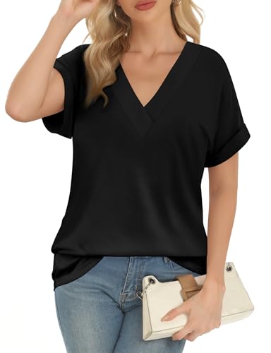 Womens Summer V-Neck Tees 2025- Lightweight Short Sleeve Tops with Soft Stretch | Trendy Casual T-Shirts for Spring & Summer4
