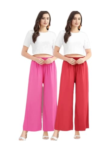 Image of Set of 2 Soft Reyon Cotton Regular Palazzo for Womens and Girls Combo Pack