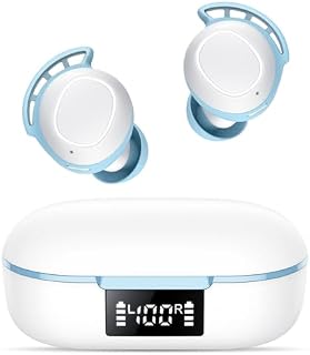 FAMOO Wireless Headphones, Bluetooth 5.3 Earbuds with Deep Bass, IPX8 Waterproof, 42H Playtime, Mini Earbuds with Dual Mic and LED Display, In Ear Earphones for Running Sport Gym Workout White