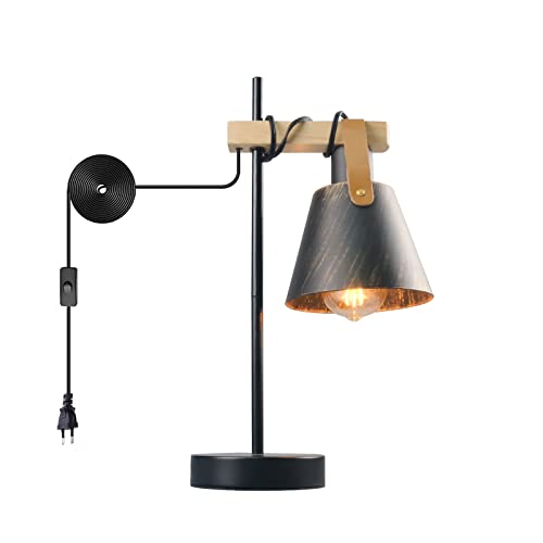 CIBITA Lampe de Table Vintage, Lampe de Chevet Industrielle avec Plastique Abat-jour, Lampe de Lecture Chambre, Lampe de Bureau pour Salon, Café, Bar, Noir, E27 (Sans Ampoule)