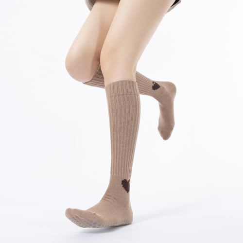 Image of Verdancy Yoga Pilates Socks with Grips for Women Ribbed Knee Highs Non Slip Cushioned Over the Calf Socks for Barre Ballet