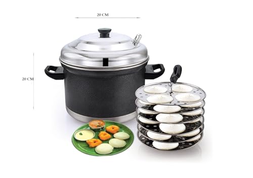 Klassi Kichen Stainless Steel Idli Cooker with 6 Plates | Idli | Bakelite Handle | Gas Stove and Induction Compatible | Kitchen Accessories (Black)