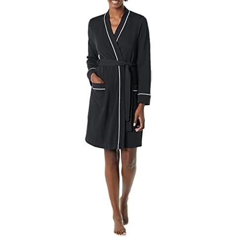 Amazon Essentials Damen Leichter Waffel-Bademantel, Mittellang (Erhältlich In Übergröße), Schwarz, M Cover