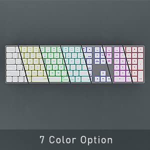 Wireless Bluetooth Rechargeable Keyboard,7-Color Custom Light-Up Keys,Slim Body,With Numeric Keypad Compatible With Apple Mac, Imac, Macbook Pro/Air, Mac Mini, Silver Grey #TOP6