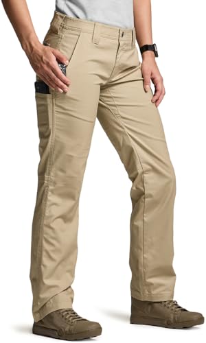 CQR CLSL Women's Flex Stretch Tactical Pants, Outdoor Hiking Pants with Pockets, Water Resistant Ripstop Work Pants, Sub Rosa Alamo Khaki, 10