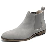 Cestfini Chelsea Boots Men Classic Elastic Dress Boots Casual Men's Leather Chelsea Ankle Boots E05-GREY-7.5