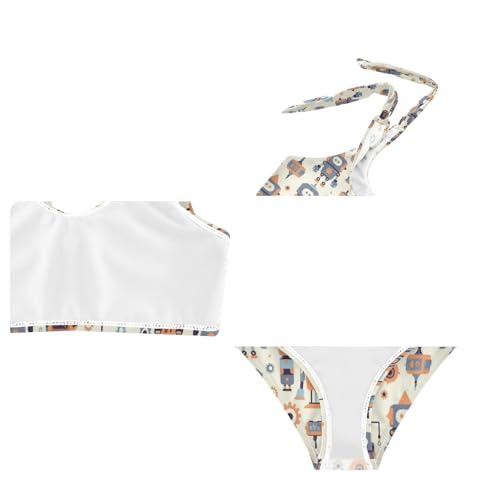 Wusikd Cute Robots Gears Girls Swimsuits Two Piece Swimwear Bikini Set for for Girls Size 3T4