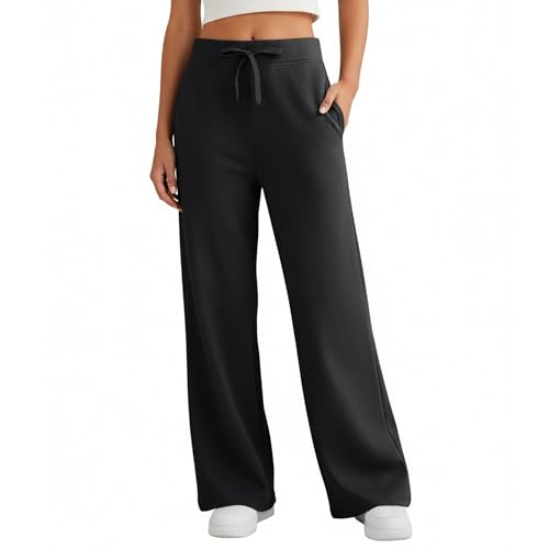 Neteson Pantalones de Yoga Mujer Cintura Alta Pantalones Chándal Anchos con Bolsillos Pantalones de Pierna Ancha Elástico Casual Pantalones de Entrenamiento Deportivos para Petite Jogging Fitness