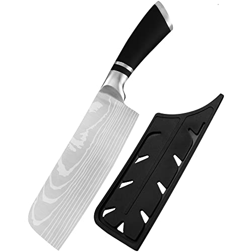 XYJ 6,5-Zoll-Scheibe Nakiri-Messer Küchenmesser Edelstahl-Gemüsebeil mit Klingenschutz Ätzmuster Kochmesser Geschenk für Frauen Männer Geschenktüte Weihnachten Geschenke