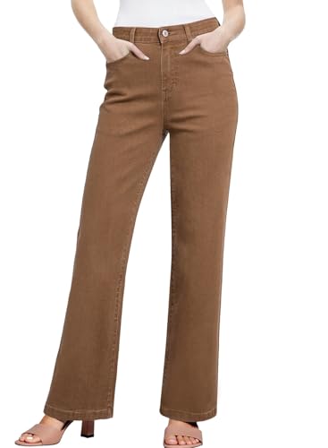 Image of Sidefeel Women's Wide Leg Jeans High Waisted Tummy Control Stretchy Straight Leg Elastic Waist Trendy Denim Pants