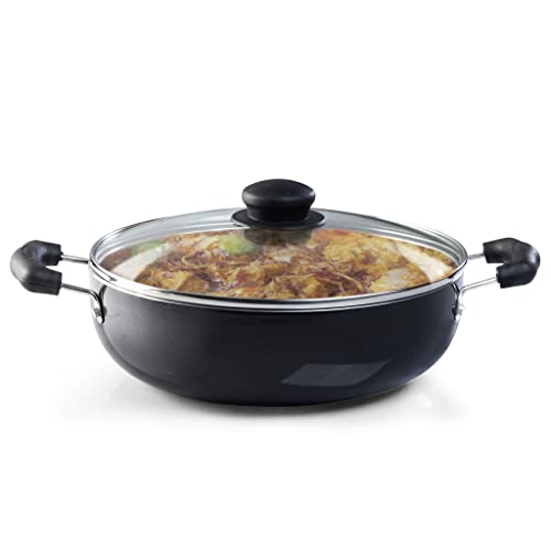 AGARO Elegant Non Stick Kadai with Glass Lid, 2.5 LTR Capacity, 24 Cm Diameter, Induction & Gas Oven Friendly, 2.9Mm Thick, Riveted Cool Touch Handle, Granite Finish, Cooking, Frying, Cookware, Black
