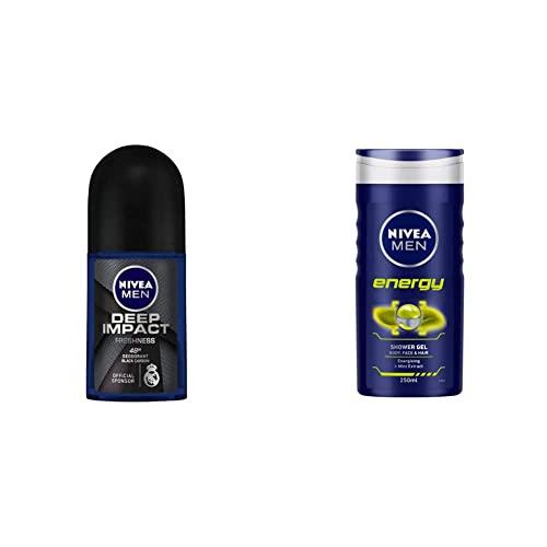 Image of Nivea Men Deodorant Roll On, Deep Impact Freshness - 50ml & Men Body Wash, Energy with Mint Extracts, Shower Gel for Body, Face & Hair - 250 ml