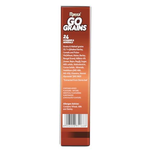 Manna Go Grains Nutrition Powder for Kids. Clinically Proven to Support 2X Growth, Immunity & Memory 1.5X Stamina, Multigrain 7 Grains Ragi, Bajra, Millets and Pulses. Naturally sweetned with stevia. Chocolate Flavor 800g
