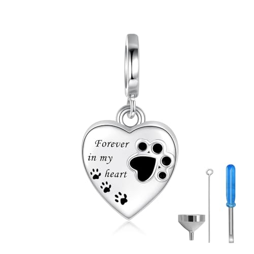 Sterling Silver Urn Charms for Ashes Dog Cremation Charm for Women Fit Bracelet Heart Bead Dog Paw Memorial Keepsake Pendant Cremation Jewelry for Women