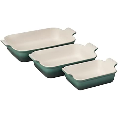 Le Creuset Stoneware Heritage Set 3 Rectangular Dishes, Artichaut Cover