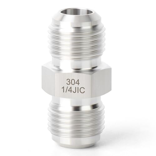 Image of TAISHER 2PCS Forging of 304 Stainless Steel JIC Flare Tube Fittings, 1 /4 inch JIC Male x 1 /4 inch JIC Male, Union