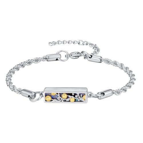 Urn Bracelet for Ashes 925 Sterling Silver Abalone Shell Tree of Life/Dragonfly/Butterfly/Sunflower Cremation Jewelry for Ashes Keepsake Pendant Locket Bracelet for Women Mom