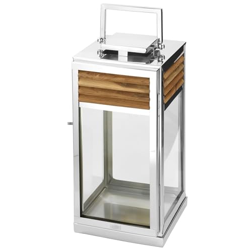 Fink Windlicht 51 cm aus Edelstahl & Teakholz braun Laterne für den Innen- & Außenbereich