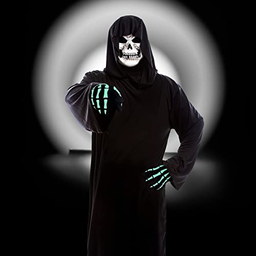 XUECHEN Halloween Skeleton Gloves,Unisex Skull Full Finger Gloves,for Costume Cosplay Men Women Kids Accessories, Thickened, Thickened