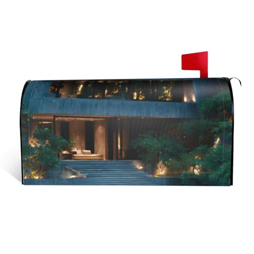 Mountain Village Mailbox Cover for Outdoor Decor Magnetic Strips Unique and Practical Design for All Seasons 21x18 in