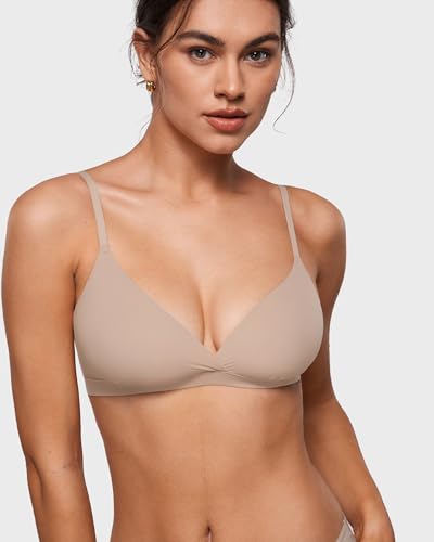 Image of INLYRIC Women's Inbarely Triangle Bralette Comfortable Unlined V Neck Wireless Smoothing Bra Top Stretch