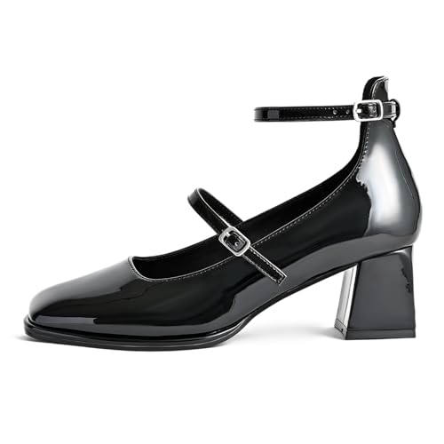 Women's Patent Leather Mary Jane Pumps Comfortable Chunky Heels Dress Shoes2