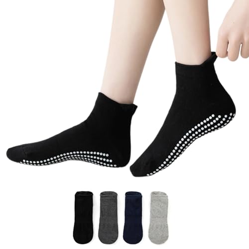 YSZC Yoga Socks for Women&Men, Non-Slip, Ankle Protection - 4 Pairs Multi-Color Pilates Socks for Studio & Home Workouts (black), Medium