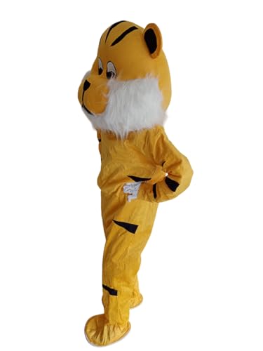 Image of BookMyCostume Sherkhan Tiger Cartoon Mascot Costume For Theme Birthday Party & Events | Adults,yellow /black,Fleece