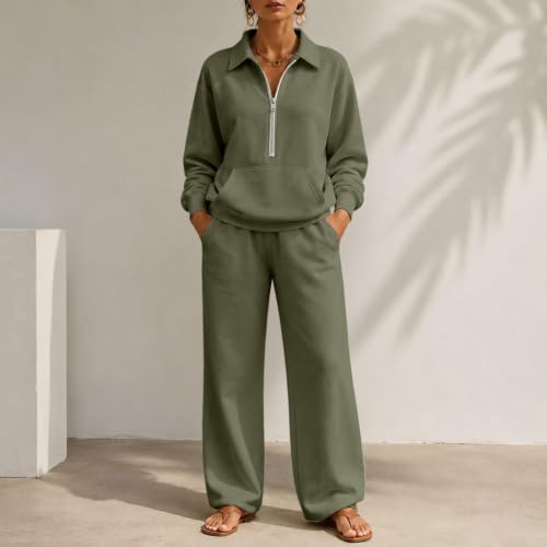 Sweatsuits For Women Half Zip Elastic Cuff Soft Athleisure Outfit Fall Days - image 2