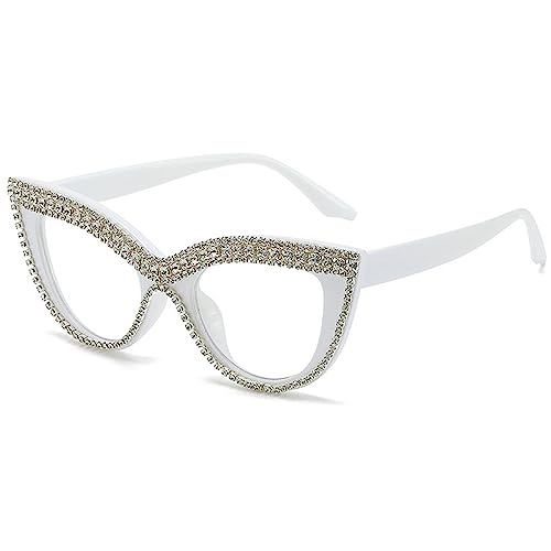 Image of Womens Luxurious Colorful Rhinestone Cat Eye Reading Glasses Blue light blocking Reader Computer Eyeglass Frame