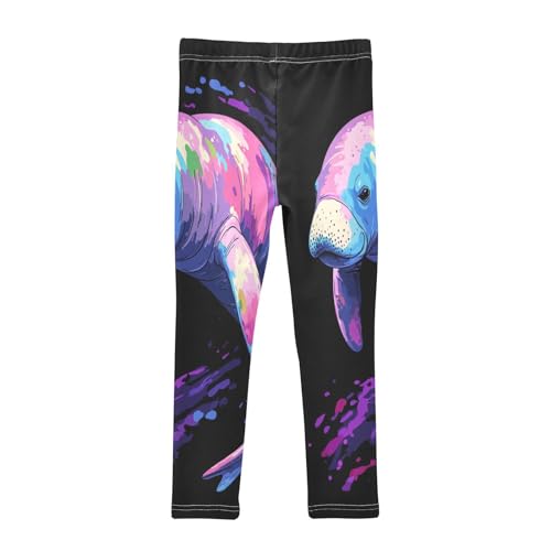 Colorful Manatee Animal Girls Casual Leggings for Kids Printed Long Pant Bottoms Stretch and Soft2
