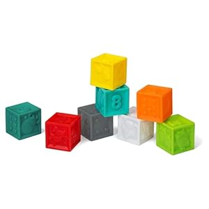 Infantino Squeeze and Stack Block Set – Colorful Textured Soft Blocks, Includes Numbers, Animals and Shapes, Ages 6 Months +