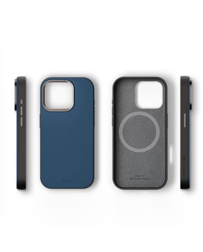 Image of DailyObjects Leatherite Case for iPhone 14 Pro Compatible with MagSafe Wireless Charging | Navy Blue-Grey Hybrid Magnetic Back Cover