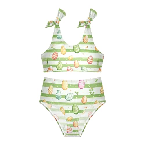 JUNZAN Easter Eggs Carrots Stripes Girl Bathing Suits High Waisted 2 Piece Swimwear Little Girls Beach Surf Suits 3T2