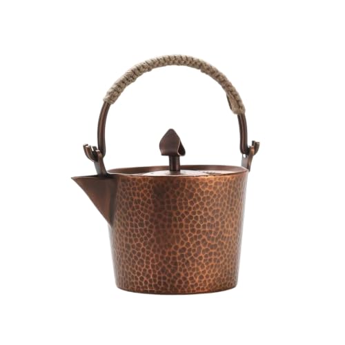Image of FytStycale Copper Tea Kettle with Wrapped Handle Teapot Handcrafted Hammered Copper Kettle Traditional, 500ml, Thickened Retro Bucket Pot